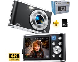 Vosoi Digitale Camera - Fotocamera - Fototoestel - Vlog Camera - Compact Camera - 48MP & 4K Ultra HD - Voor Kinderen - Selfie Camera - 2,8 inch LCD Scherm - Inc. 32GB