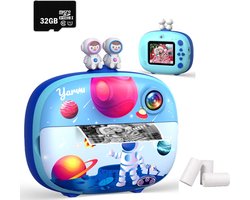 Yarvu ® - KiddoCam 1 - 3 IN 1 Digitale Kindercamera Met Printer + 32GB micro sd kaart - camera voor kinderen | Vlogcamera met Games Spelletjes| Fototoestel voor Kinderen |Met videofunctie - Kinder Camera - Instant Print - Blauw