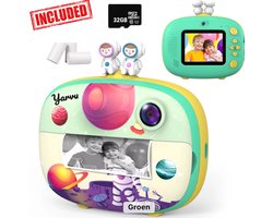 Yarvu ® - KiddoCam 1 - 3 IN 1 Digitale Kindercamera Met Printer + 32GB micro sd kaart - camera voor kinderen | Vlogcamera met Games Spelletjes| Fototoestel voor Kinderen |Met videofunctie - Kinder Camera - Instant Print - Groen