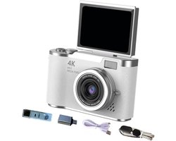Ynkkvre - 4K Digitale Camera - 4K Ultra HD CCD Digitale Camera - Denver Digitale Camera Full HD - Selfiecamera - 48 Megapixel Lens - 2.4-inch Draaibaar Scherm - 8x Digitale Zoom - Compleet Accessoirepakket - Wit