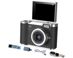Ynkkvre - 4K Digitale Camera - 4K Ultra HD CCD Digitale Camera - Denver Digitale Camera Full HD - Selfiecamera - 48 Megapixel Lens - 2.4-inch Draaibaar Scherm - 8x Digitale Zoom - Compleet Accessoirepakket - Zwart