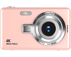 Ynkkvre - 4K Ultra HD CCD Digitale Camera - Digitale Camera - Fototoestel - Fotocamera - Mini Compacte Point-and-Shoot Camera - 96 Megapixel resolutie - 16x digitale zoom - 2,4-inch IPS-scherm - Full HD 1080p video - Roze