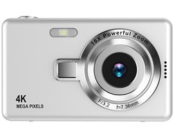 Ynkkvre - 4K Ultra HD CCD Digitale Camera - Digitale Camera - Fototoestel - Fotocamera - Mini Compacte Point-and-Shoot Camera - 96 Megapixel resolutie - 16x digitale zoom - 2,4-inch IPS-scherm - Full HD 1080p video - zilver