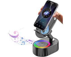 5-in-1 Bluetooth Speaker - Telefoonhouder met 3000mAh Powerbank - Opvouwbare Speaker met RGB Verlichting - Cadeau voor Mannen en Vrouwen - Zwart - 1 Stuk