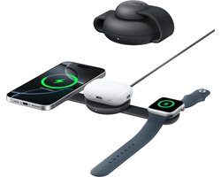 Anker MagGo 3-in-1 Vouwbare Draadloze Snellader - 15W Wireless Charger - Voor telefoons, oordopjes en smartwatchesor - Compact en Opvouwbaar Ontwerp - Zwart
