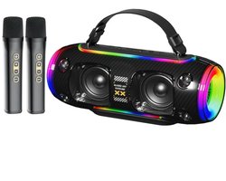 Bluetooth Speaker -Bluetooth Speaker Draadloos -Portable Bluetooth Speaker - Lichteffecten - Muziek Box - AUX - TWS mobiele koppeling-Twee microfoons-Zwart-Party Speaker – Geschikt voor Feest, Camping & Thuis
