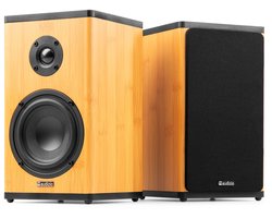 Boekenplank speakers - Audizio BS20 speakerset - Luidspreker boxen met Bluetooth - 60 uur accu - Bamboe