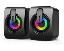 Gloovon® - Luidsprekers voor PC - RGB Verlichting - Plug & Play - 3.5mm Audio Kabel - Zwart