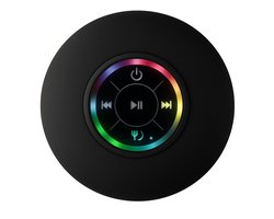 JustValue Douche Speaker - 6 x 6 x 3 CM - Bluetooth Badkamer Speaker - Waterproof - RGB Led Verlichting - Zwart