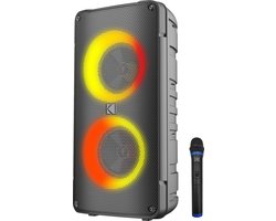 Kodak Enceinte Party Portable PRPS-1775 - Double Woofer 4”, Bluetooth, TWS, USB/TF, Entrée AUX & Micro Karaoké, Effets Lumineux Disco, Batterie 3000mAh, Micro Sans Fil Inclus - Noir