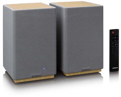 Lenco Hifi Speaker - Boekenplank speakers met Bluetooth - 80W - 2 stuks - Stereo set - SPB-241WDGY - Hout/Grijs