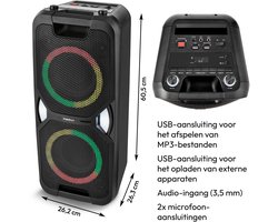 MEDION PE-1 Pure Partybox (accu, met microfoon, grote draagbare Bluetooth-luidspreker, muziekbox met lichteffecten, partyluidspreker met karaoke, 2 microfoonaansluitingen, AUX, USB, radio), MD400000