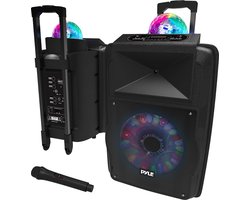 Pyle Bluetooth Luidsprekersysteem – Draagbaar Speaker met Wielen-700 W- Draadloos Luidspreker en Microfoonset met Bluetooth- MP3-USB -Micro SD- FM Radio-DJ-Verlichting