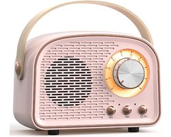 Retro Bluetooth-luidspreker, schattige mini draagbare draadloze luidspreker met TWS voor thuis en buiten, vintage decoratie, cadeaus voor meisjes, tieners en vrouwen. Roze