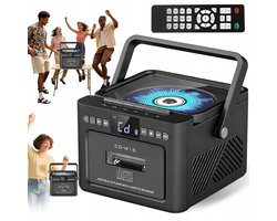 Retro muziekspeler - Bluetooth Speaker - Combispeler - CD speler - 5000mAh Batterij - CD/Cassette/Radio/Bluetooth - Met Afstandsbediening - Voor Binnen & Buiten - Zwart