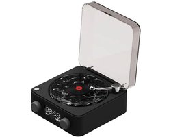 Retro Platenspeler Bluetooth 5W - Draadloze Speaker met Lichtmodi en White Noise - Partybox Met AUX En TF-Kaart - Platenspeler Bluetooth - 14,2 x 15,3 x 6,7 cm - Zwart