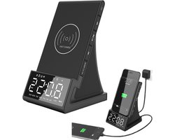 Zeerkeer Bluetooth speaker met radio - Digitale wekker - Wekker met draadloze oplader - Houder voor mobiele telefoon - Geschikt voor alle smartphones met draadloze functie - 3.5mm audioweergave - Dubbele alarmfunctie - Timer - Met afstandsbediening