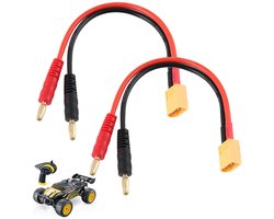 2 Stuks XT60 Kabel met Banana Plug Adapter en 4mm Male Connector - 14 AWG Oplaadkabel voor LiPo, RC Drone, Auto, Helicopter en Vliegtuig - 15 cm Siliconekabel
