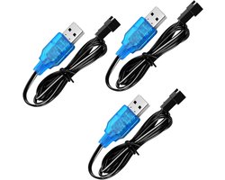 3.7V USB Oplaadkabel met SM-2P Plug voor Lipo Batterijen, Universele RC Oplader voor Drones en Speelgoedauto's (3 Pack)