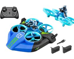 4DRC 3-in-1 RC Drone, Boot & Auto – Mini Quadcopter met 2 Accu’s – Afstandsbediening 2.4 GHz – Blauw/Zwart – Geschikt vanaf 14 Jaar