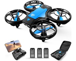 4DRC v8 blauw mini drone met camera en botsbumper - kleine drone - 3 ACCU'S - drone voor binnen