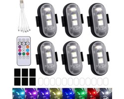 6-delige Strobe Light Set met 8 Kleuren, Draadloze LED Verlichting, Afstandsbediening, Oplaadbaar via USB, Ideaal voor Drone en Motorfiets Veiligheid