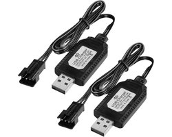 7,4 V USB-oplaadkabel voor LiPo-accu's - 2 stuks SM-4P stekker, 1000 mA oplader met LED-status, overbelastingbescherming en reservekabel voor RC auto, boot en drone