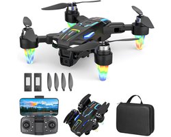 Drone met 2 camera's, elektrisch instelbare camera, 4K mini-drone, opvouwbare camera, actieve besturing, obstakeldetectie, FPV-quadcopter, afstandsbediening, inclusief 2 accu's, voor beginners.