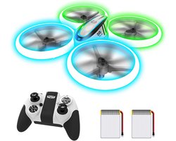 Drones voor kinderen - RC Drone hoogte hold headless modus quadcopter blauw groen lichten propellers bescherming dubbele batterijen - gemakkelijk vliegen