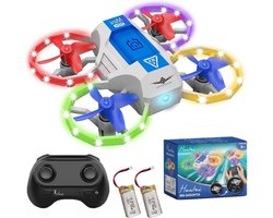 Huntex Mini-Drone Blauw met Verlichting voor Kinderen en Volwassenen - RC Voertuigen - Spraakbesturing Verlicht - 3D-flip - Kinder Drone - Kinderspeelgoed - Verjaardagscadeau - Inclusief 2 Accu's en Batterijen