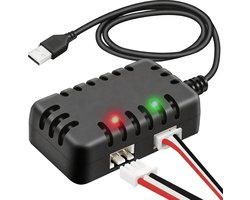 Intelligente USB Lader voor 7.4V LiPo 2S Batterijen, Dubbele Oplaadstation met IC Bescherming, 1A Per Kanaal voor RC Voertuigen, Drones en Accessoires