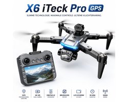 iTeck X6 Pro GPS Drone met Camera en Schermcontroller - Opvouwbare 4K Camera Drone met Obstakeldetectie en Brushless Motoren