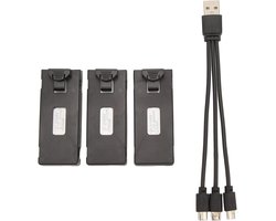 Lithium Accu voor RC Drones, 3 Stuks 3.7V Batterijen met 3-in-1 Oplaadkabel, Lichtgewicht en Draagbaar Oplaadsysteem voor E88 E88Pro LS E525 E525Pro (2600mAh)
