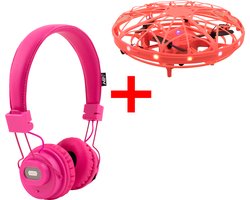 MOBII-X - Kids bundel met UFO drone en draadloze Bluetooth koptelefoon (roze)