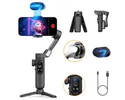 Stemily Gimbal Smartphone - AI-Gezichtsherkenning - Geen App Nodig - 3-assig - Draadloos Opladen - tot 10uur - OLED-display