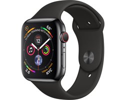 Apple Watch Series 4 GPS + Cellular, 44mm Kast van Roestvrij staal, zwart sportbandje