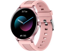Belesy® NOBLE - Smartwatch Heren – Smartwatch Dames - Horloge – Stappenteller – Calorieën - Hartslag – Sporten - Je eigen foto als wijzerplaat - Kleurenscherm - Full Touch - Silicone – Roze - Moederdag