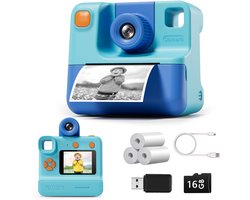 Gloovon® - Fotocamera Kinderen - Digitale Camera - 1080P - 12MP - Instant Print - Met 3 Rollen Inktvrij Printpapier - Incl. 32GB Micro-SD-kaar - Blauw