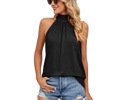 Halter Hals Tops Geplooide Tank Tops Zomer Mouwloze Shirts Losse Fit Cami Vest Hemd Elegante Gladde Blouse Tshirts Tuniek Effen Casual Tees Top