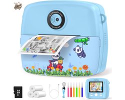 Instant Kinder Camera - Direct Print Camera - Digitale Camera 1080p HD - 2 Inch Scherm - Selfie Fun - Inclusief 32GB SD Kaart - 3 Rollen Printpapier - Cadeau voor Jongens en Meisjes 3-12 Jaar - Blauwe Kinder Camera - Feest Geschenk