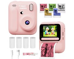 Instant Print Camera voor kinderen, 1080P Instant Camera met 4 rollen printpapier, 32GB kaart, draagbare digitale camera voor jongens en meisjes van 3-14 jaar-Roze