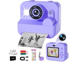 Instantcamera voor Kinderen - Speelgoed voor Kinderen van 4 Tot 10 Jaar - Educatief Speelgoed - 1080P-Camera - Inclusief 32 GB Geheugenkaart, 3 Rollen Printerpapier, 5 Pennen en Koord - Paars