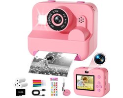 Instantcamera voor Kinderen - Speelgoed voor Kinderen van 4 Tot 10 Jaar - Educatief Speelgoed - 1080P-Camera - Inclusief 32 GB Geheugenkaart, 3 Rollen Printerpapier, 5 Pennen en Koord - Roze
