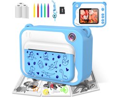 jumalu 3-in-1 Kindercamera – Instant Print Speelcamera met 32GB SD-kaart – Digitale Foto & Video Camera voor Kinderen – Blauw