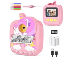 Kids camera toys, 2 inch screen instant camera, 1080P HD video digital camera for kids, with cartoon soft silicone cover and 32G SD card, best birthday & Christmas festival gifts for