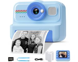 Kids Instant Print Camera - 1080P HD, 3 rollen papier en 32GB kaart, ideaal cadeau voor jongens en meisjes van 3-14 jaar (blauw)