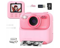 Kids Print Camera - Multifunctionele digitale camera - Roze - Direct printen - 32 GB geheugen - Groot 2,4 inch scherm - 1080P - Perfect cadeau