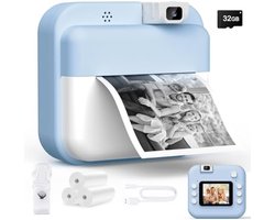 Kinder Instant Camera met Afdrukfunctie en Educatieve Spellen - Blauw