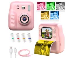 Kindercamera Instant – 2.4" HD Kids Camera met Selfie Functie – 1080p – Inclusief 4 Rollen Fotopapier – Direct Print Camera voor Kinderen – Roze