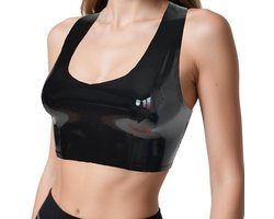 Vest Tops voor Dames,Zwarte Latex Rave Outfit Clubwear Korset Gilet Camisole Crop Top Handgemaakt